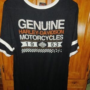Harley-Davidson Black and White Graphic Tee - It Has Bling/ Jeweled Lettering